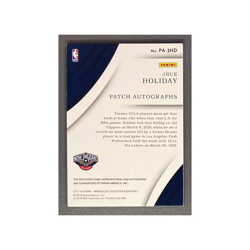 JRUE HOLIDAY 2017-18 Immaculate patch autograph red 11/15