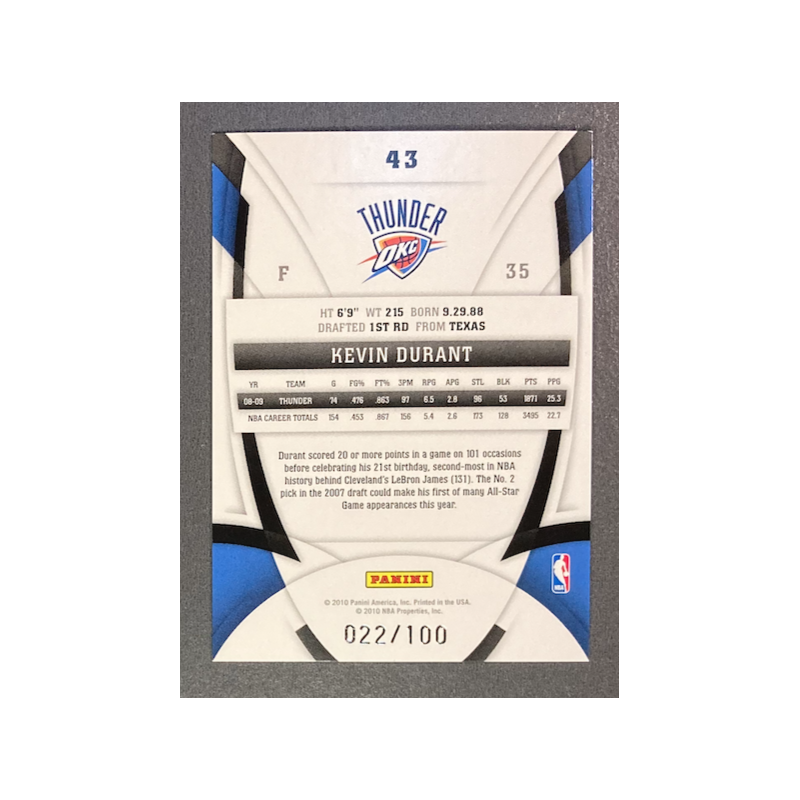 KEVIN DURANT 2009-10 Panini Certified Mirror Blue 022/100
