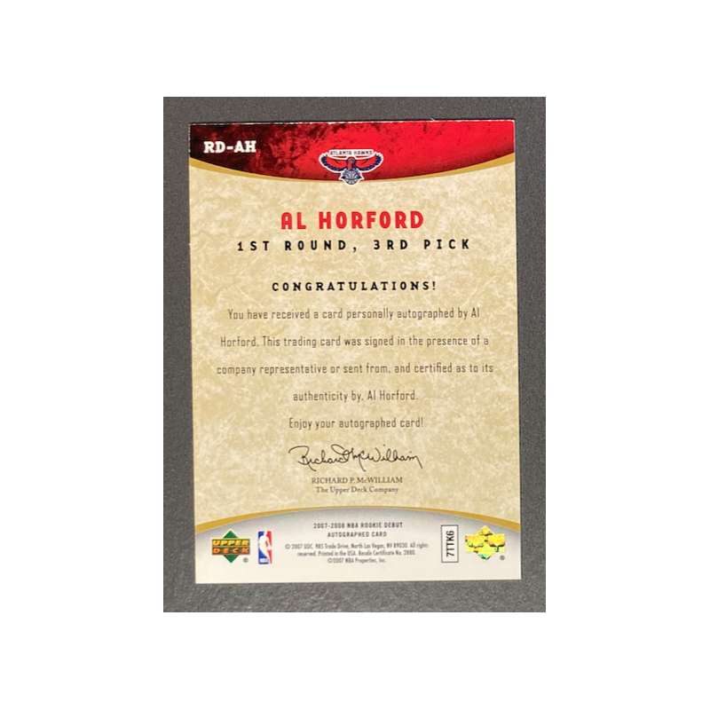 AL HORFORD 2007-08 Upper Deck Rookie Debut Signature - AH