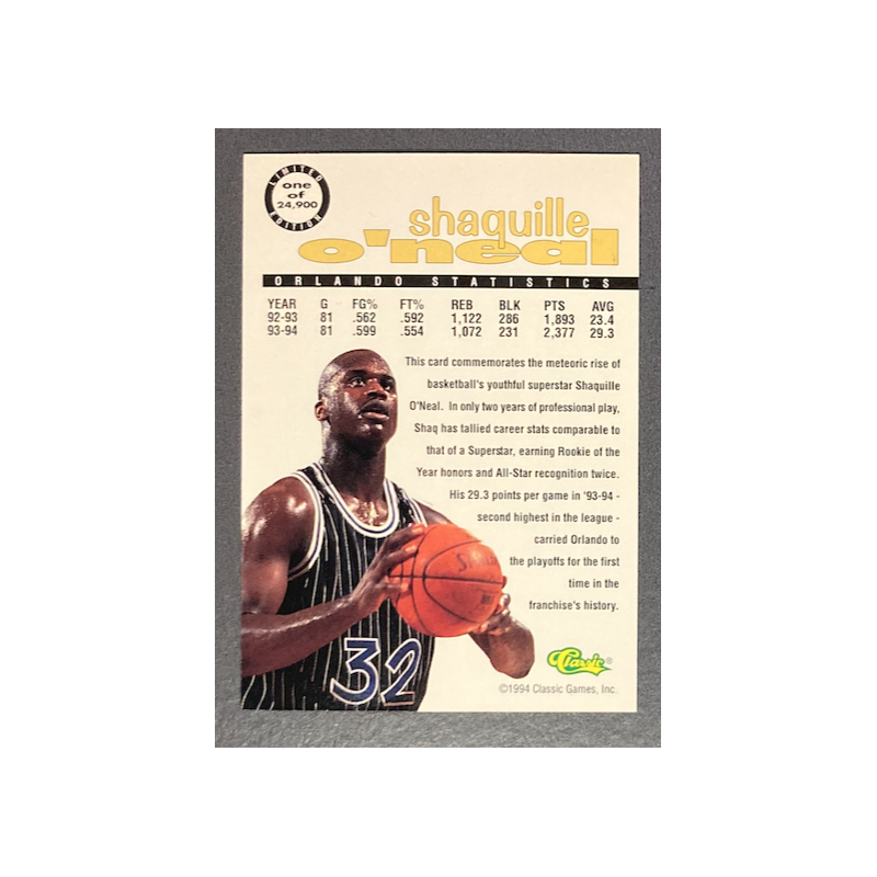 SHAQUILLE O'NEAL 1994 Classic limited edition one of 24900