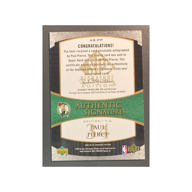 PAUL PIERCE 2005-06 SP Signature Edition Autograph Gold 09/25