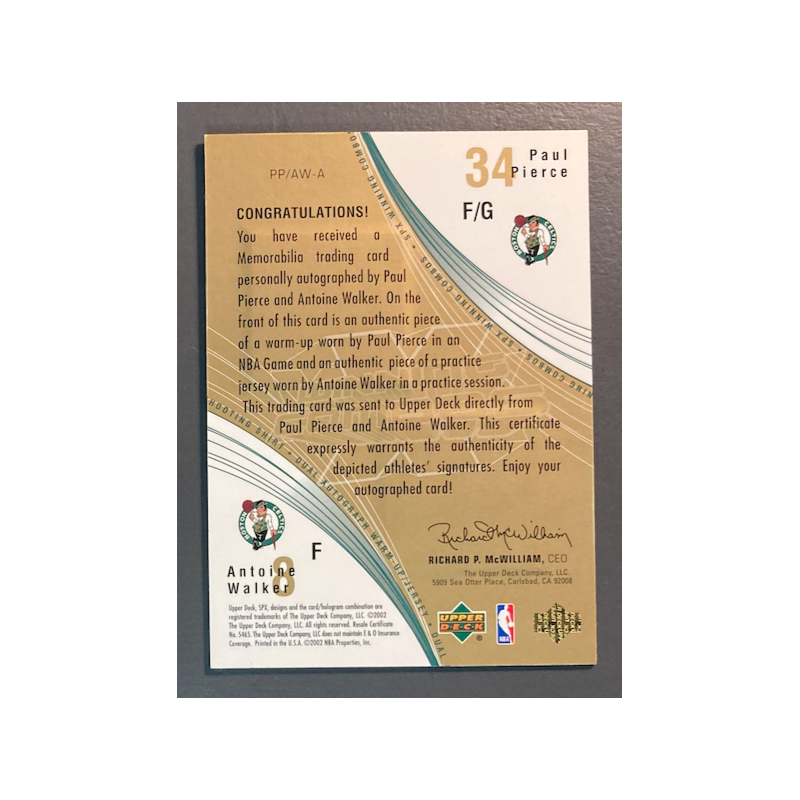 PIERCE / WALKER 2002-03 SPx Winning Combos Autographs 10/10