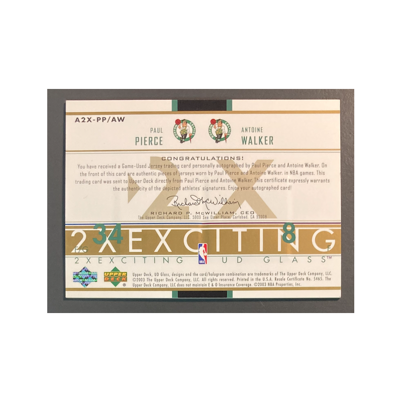 PIERCE / WALKER 2002-03 UD Glass Dual Jersey Autographs 04/10