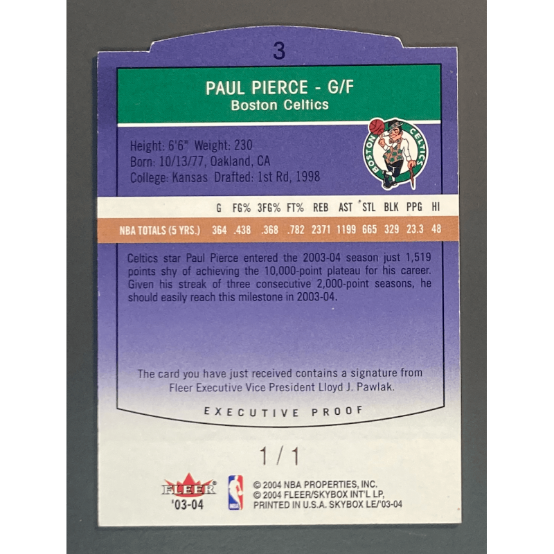 PAUL PIERCE 2003 FLEER SKYBOX LE DIE CUT 1/1