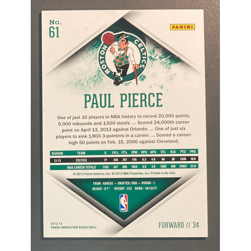 PAUL PIERCE 2012 PANINI INNOVATION PLATINUM 1/1