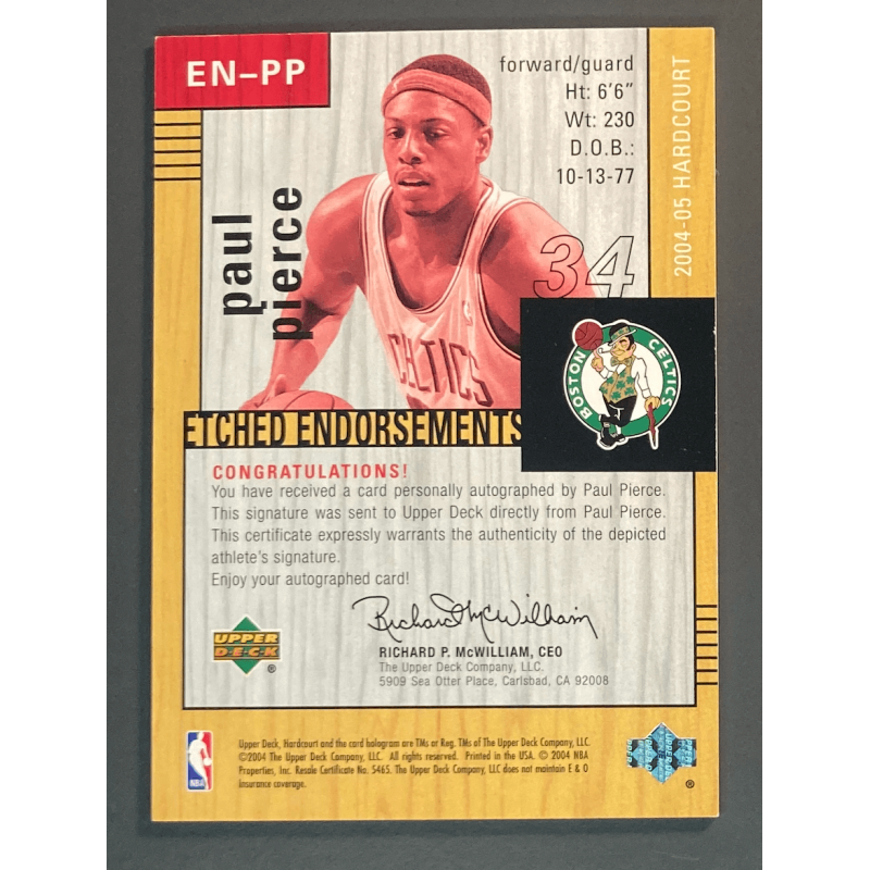PAUL PIERCE 2004 UD HARDCOURT ETCHED RED Autograph 1/1