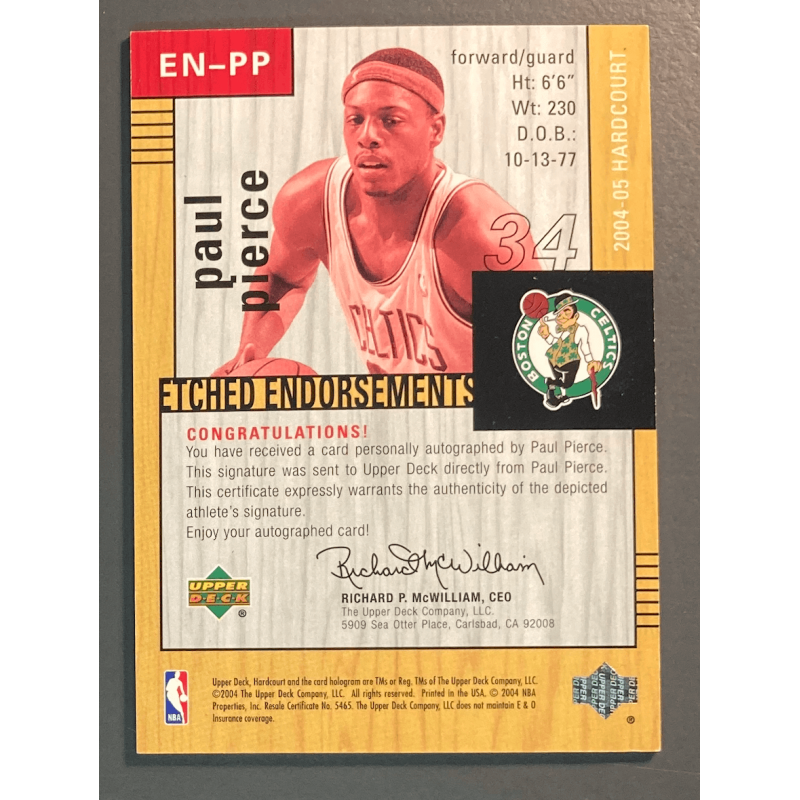 PAUL PIERCE 2004 UD HARDCOURT ETCHED RED 26PTS Autograph /1