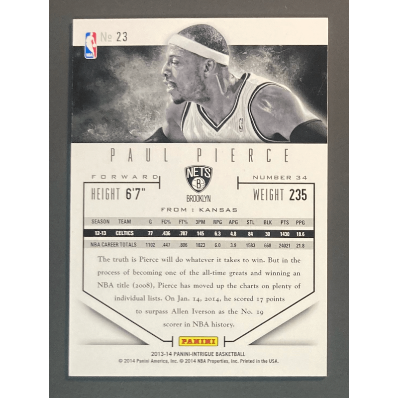 PAUL PIERCE 2013 PANINI INTRIGUE PLATINUM 1/1