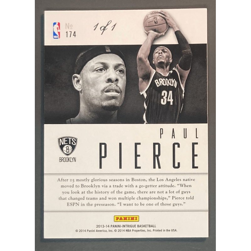 PAUL PIERCE 2013-14 PANINI INTRIGUE 174 INTRIGUING PLAYERS 1/1