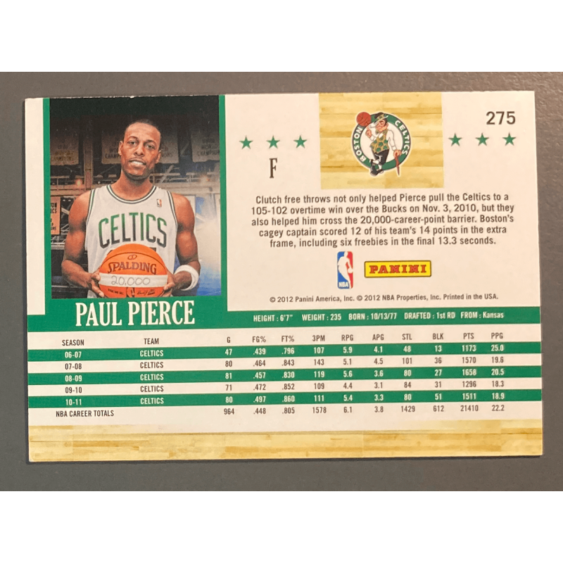 PAUL PIERCE 2011 PANINI HOOPS ARTIST'S PROOF black 1/1