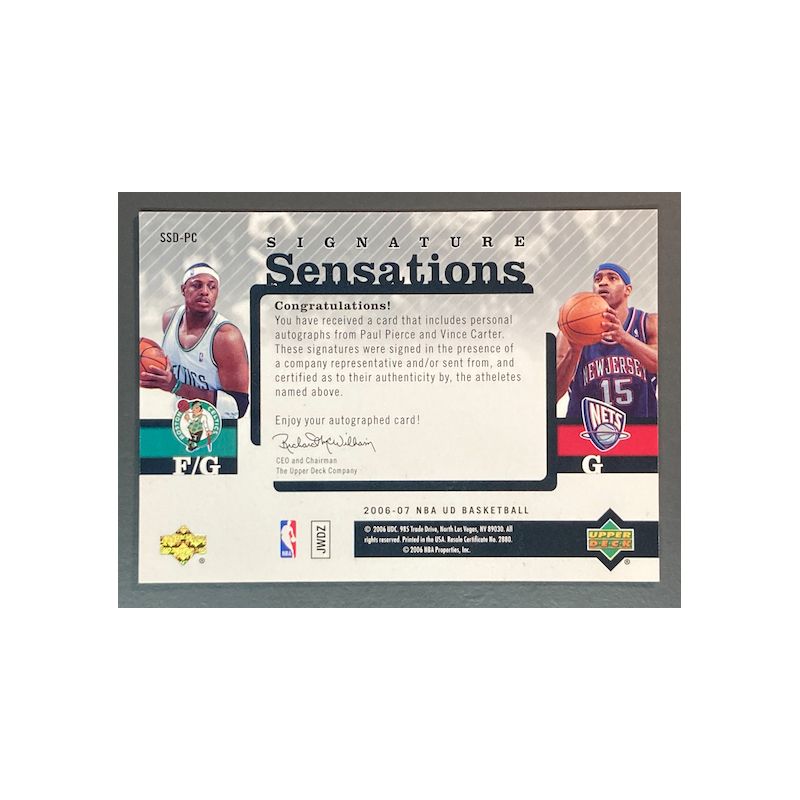 Paul PIERCE / Vince CARTER 2006-07 Upper Deck dual autographs /25