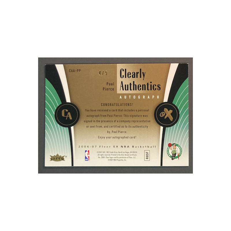 PAUL PIERCE 2006-07 Fleer Ex Clearly Authentix Gold Autograph 4/5