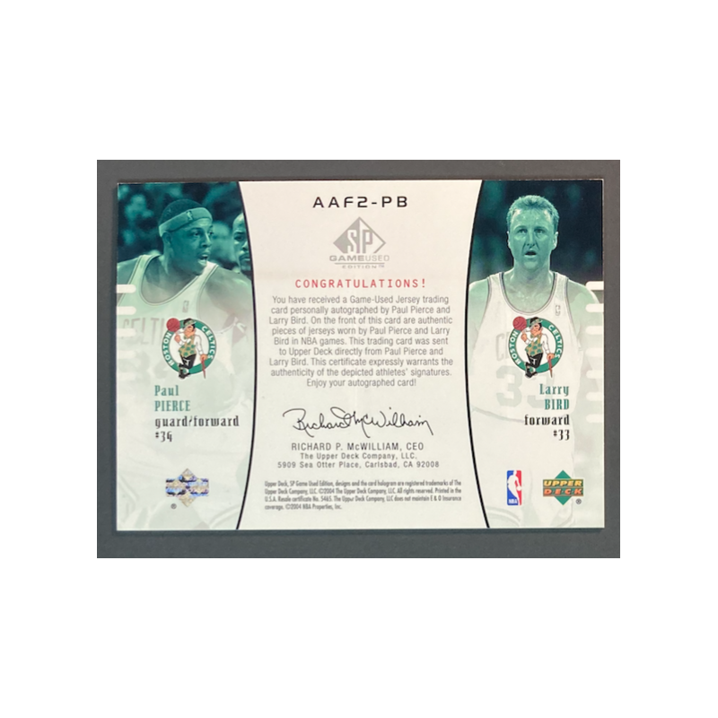 Paul PIERCE / Larry BIRD 2004-05 SP Game Used jersey Autographs /15