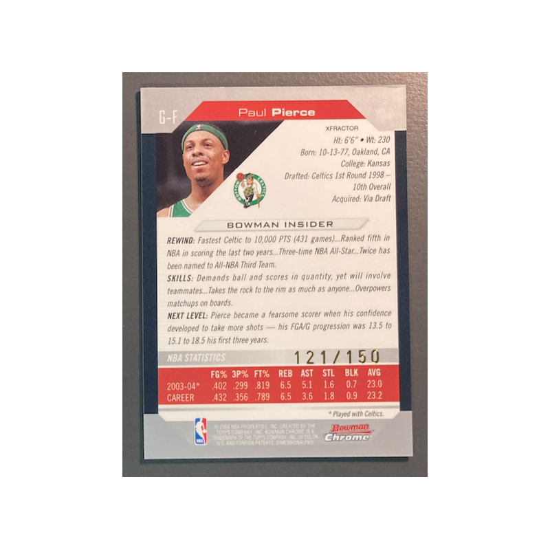 PAUL PIERCE 2004-05 Bowman Chrome X-Fractors 121/150