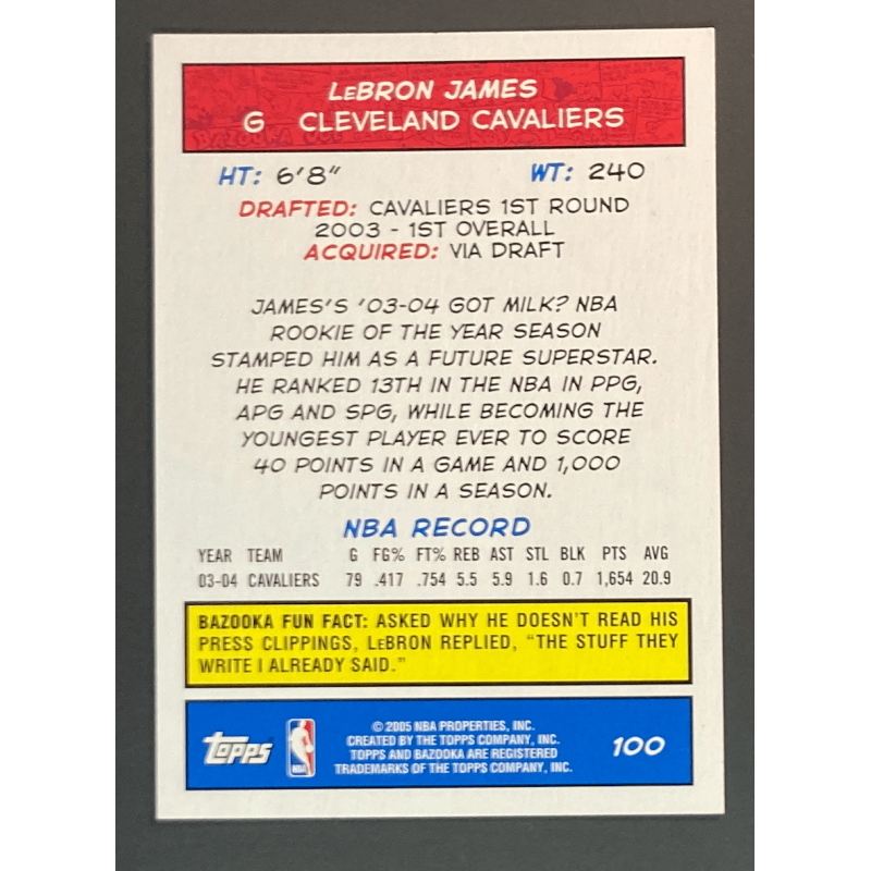LEBRON JAMES 2004-05 Topps Bazooka - 100