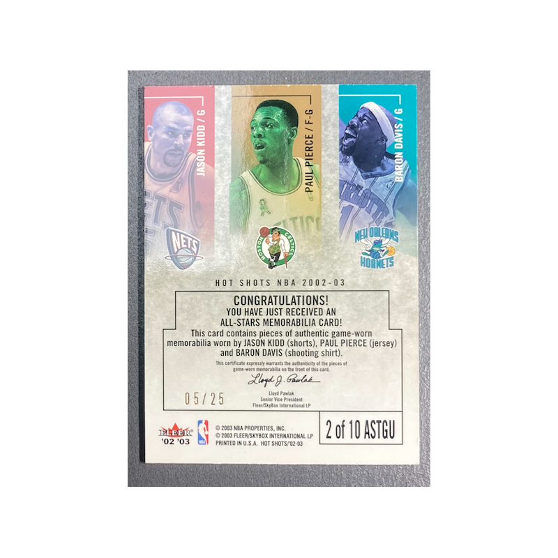 PIERCE/ KIDD / DAVIS 2002-03 Fleer Hot Shots All-Stars Triple jerseys 05/25