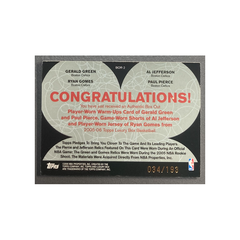 PIERCE / JEFFERSON / GREEN 2005-06 Topps Luxury Box Quad jerseys