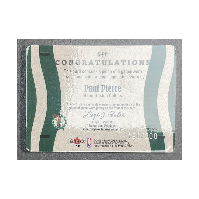 PAUL PIERCE 2002-03 Fleer Platinum Nameplates patch 196/200