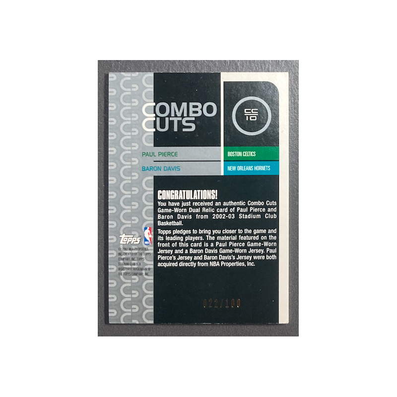 Paul PIERCE / Baron DAVIS 2002-03 Stadium Club Dual Relics 022/100