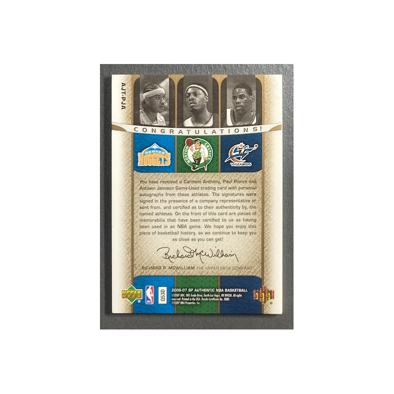 PIERCE / ANTHONY / JAMISON 2006-07 SP Authentic triple Autographs