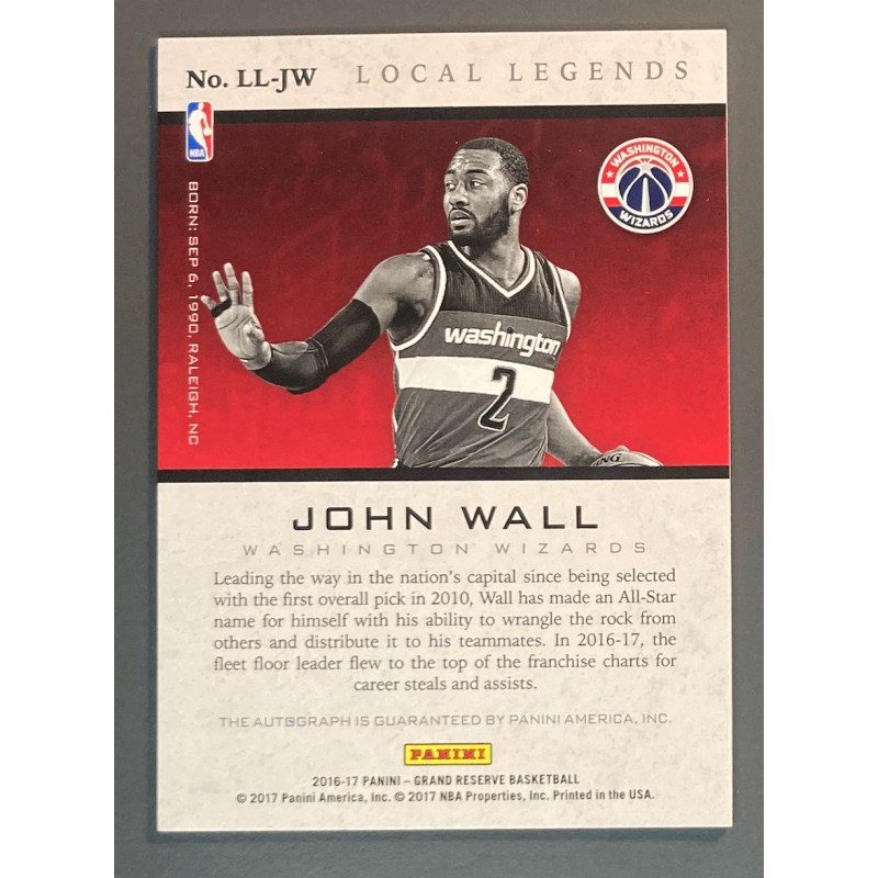 JOHN WALL 2016-17 Panini Grand Reserve Local Legends Autograph 08/25