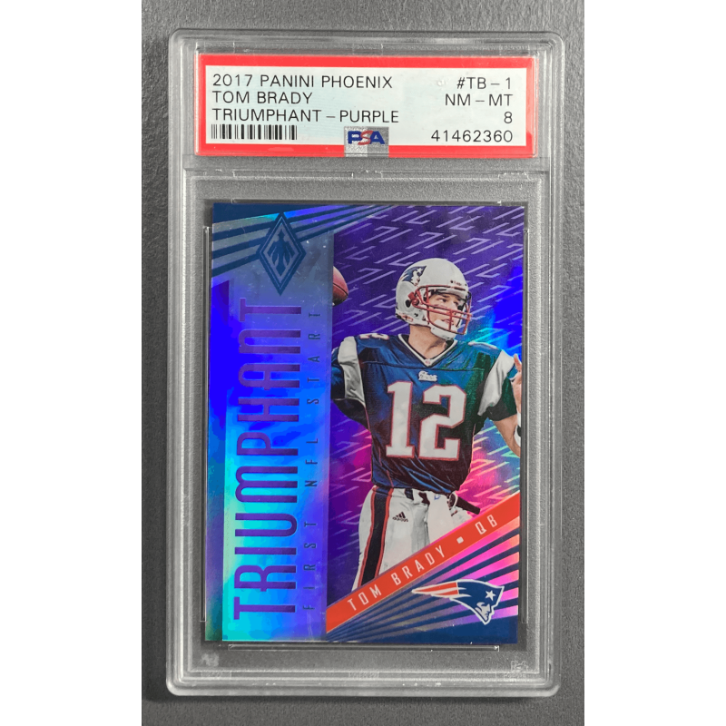 Tom Brady 2017 Panini Phoenix triumphant purple 26/75 PSA 8