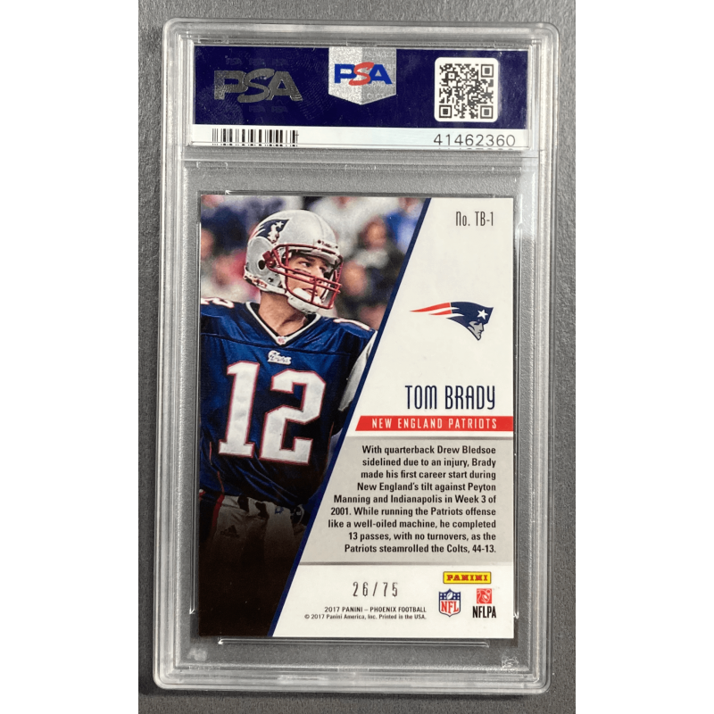 Tom Brady 2017 Panini Phoenix triumphant purple 26/75 PSA 8