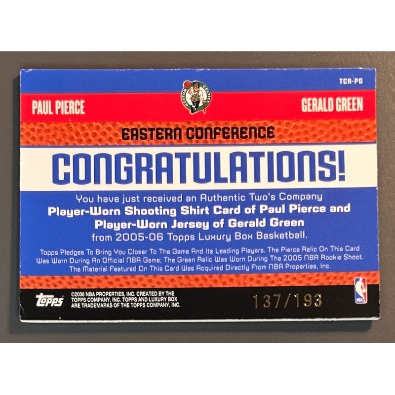 PIERCE / GREEN 2005-06 Topps Luxury Box Dual Relics 137/193