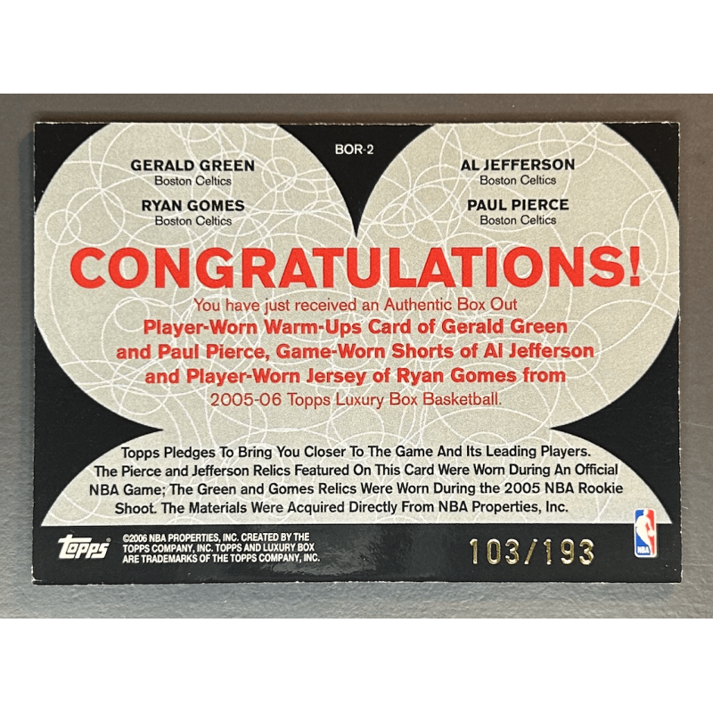 PIERCE / GREEN / JEFFERSON / GOMES 2005-06 Topps Luxury relics