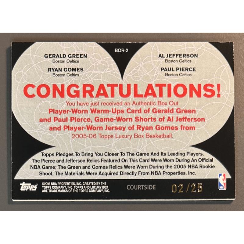 PIERCE / GREEN / JEFFERSON / GOMES 2005-06 Topps Luxury relics
