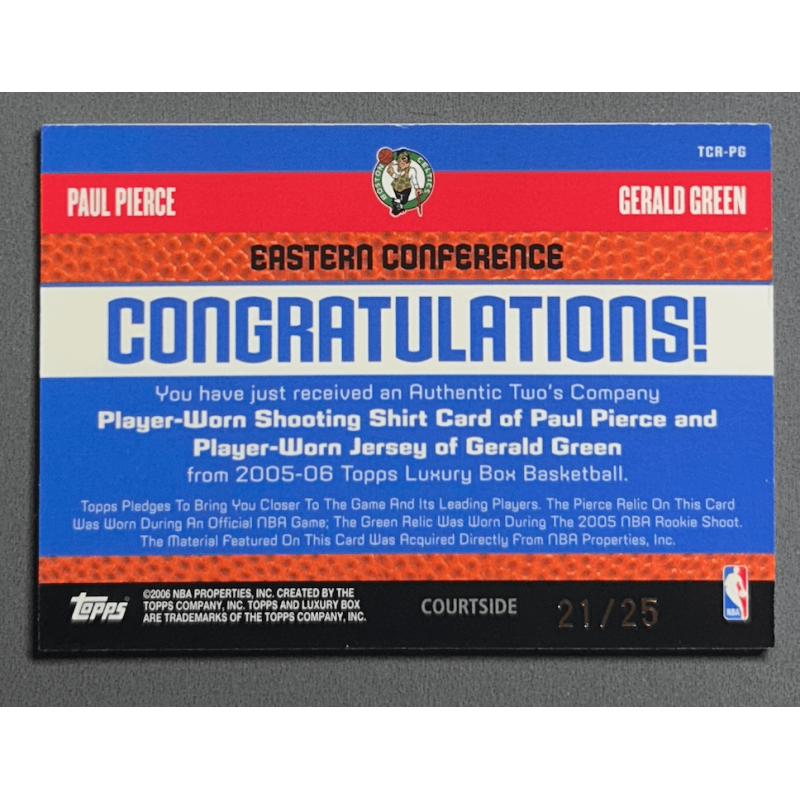 PIERCE / GREEN 2005-06 Topps Luxury Box Two's Company Dual Relics