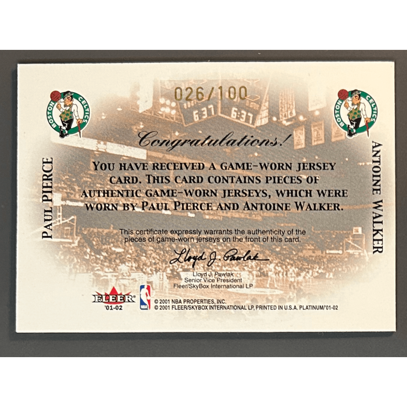 PAUL PIERCE / ANTOINE WALKER 2001-02 Fleer Platinum dual Jersey