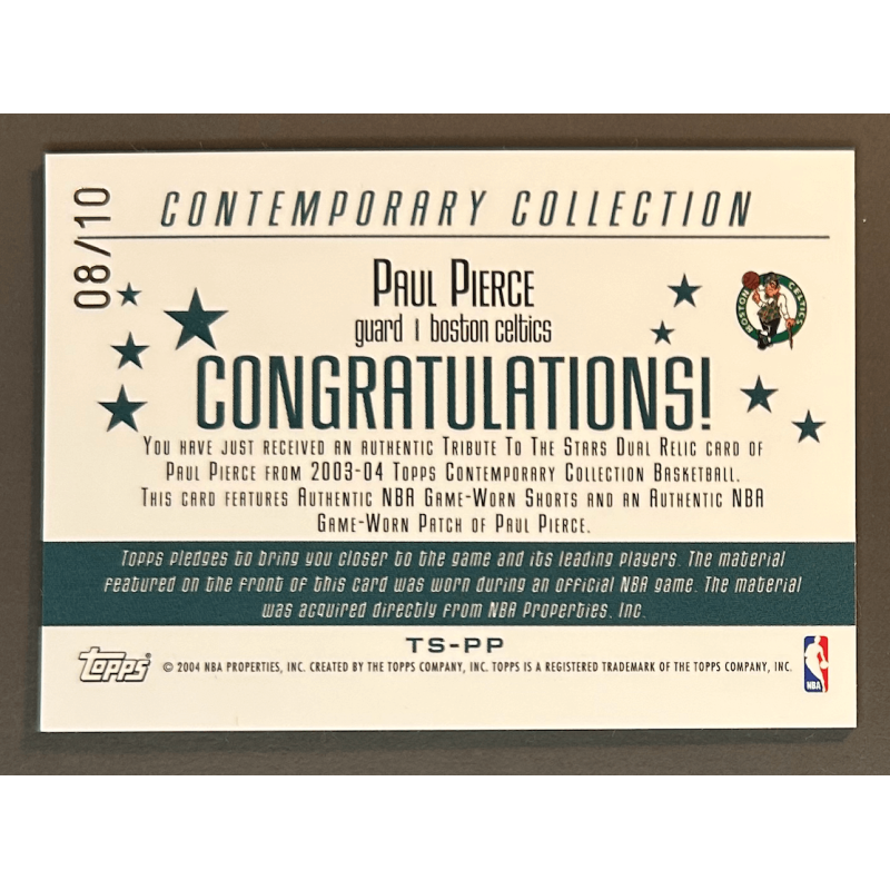 PAUL PIERCE 2003-04 Topps Contemporary Collection Relics Red 08/10