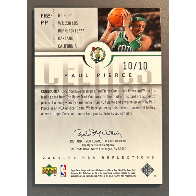 PAUL PIERCE 2005-06 UD Reflections Green Dual Jersey 10/10