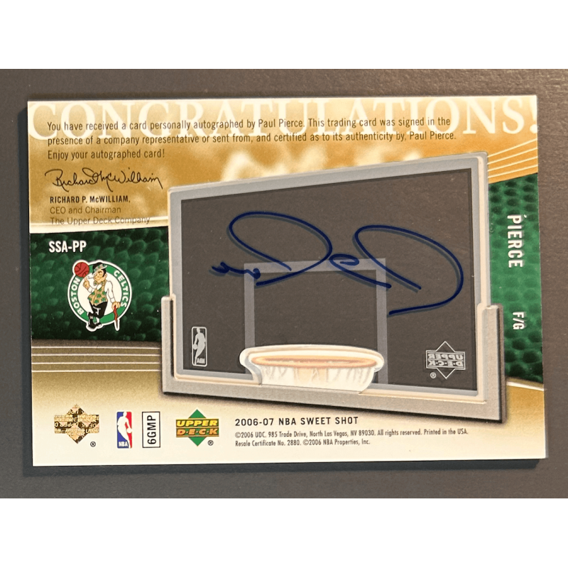 PAUL PIERCE 2006-07 UPPER DECK SWEET SHOT autograph acetate