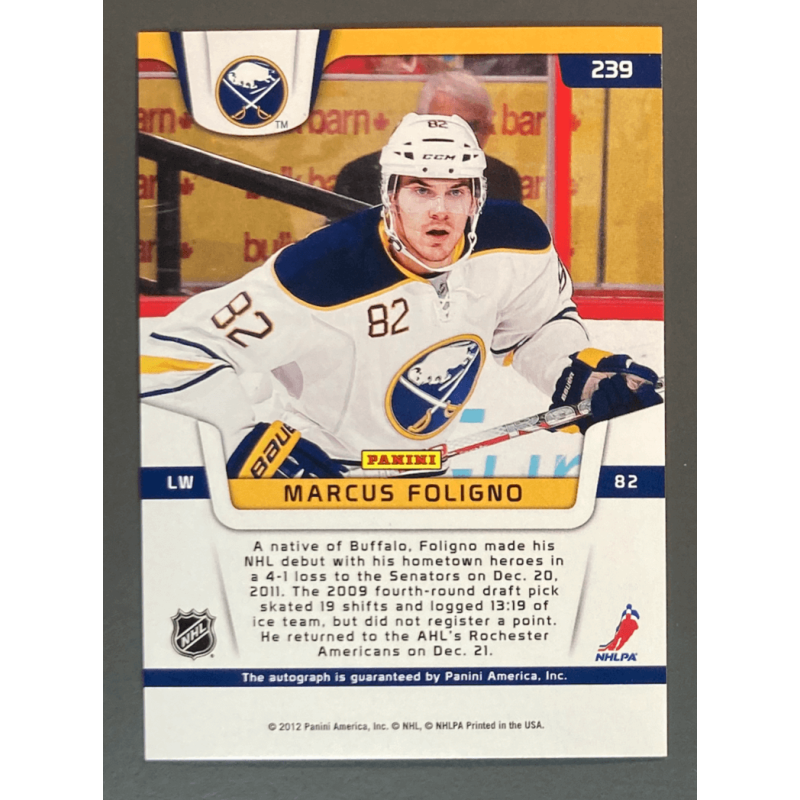 MARCUS FOLIGNO 2011-12 Panini Certified rookie autograph