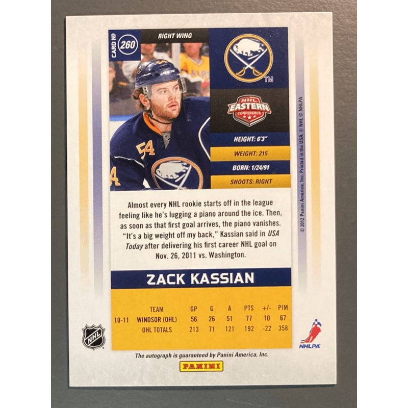 ZACK KASSIAN 2011-12 Panini Contenders rookie autograph 749/800