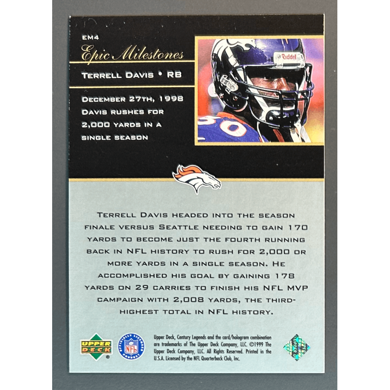 TERRELL DAVIS 1999 Upper Deck Century Legends Epic Milestones- EM4