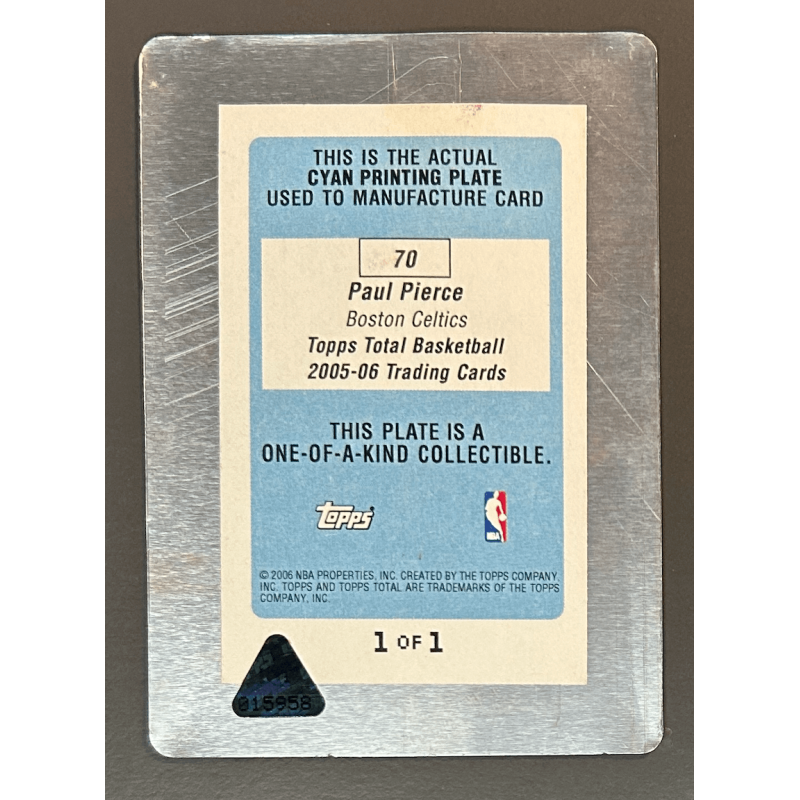 PAUL PIERCE 2005-06 Topps Total 70 Printing Plate Cyan 1/1
