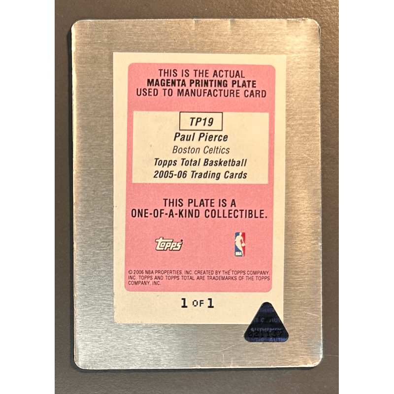 PAUL PIERCE 2005-06 Topps verso Total Performance plate magenta 1/1