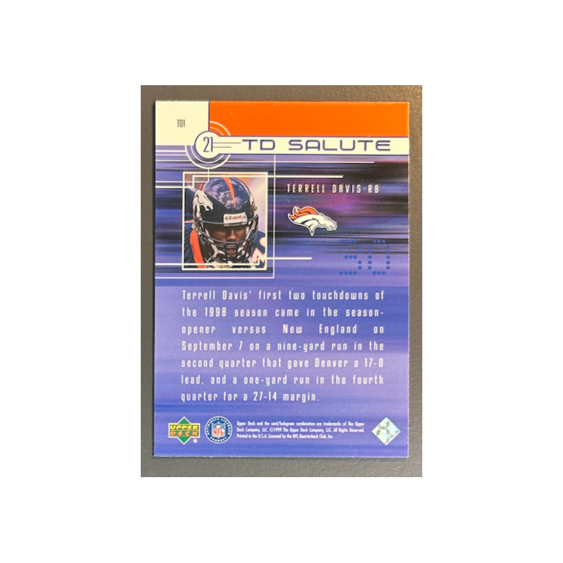 TERRELL DAVIS 1999 Upper Deck 21 TD Salute - TD1