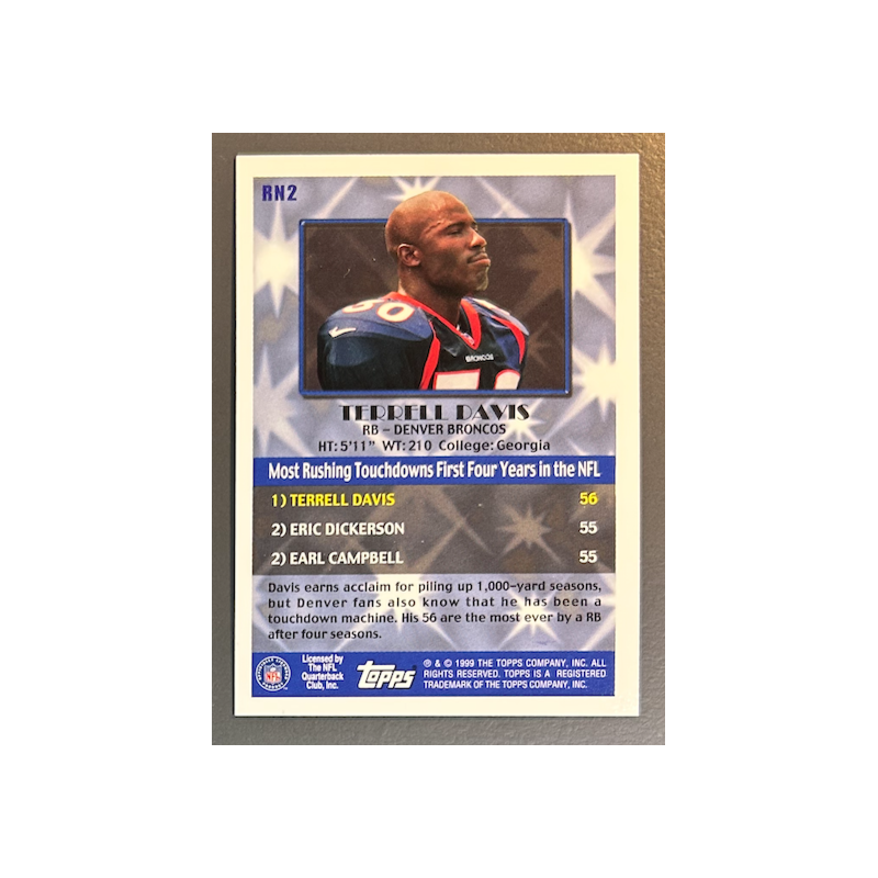 TERRELL DAVIS 1999 Topps Chrome Record Numbers - RN2