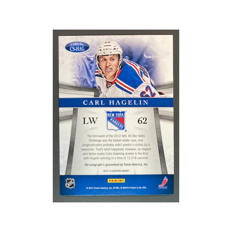 CARL HAGELIN 2012-13 PANINI CERTIFIED AUTOGRAPH