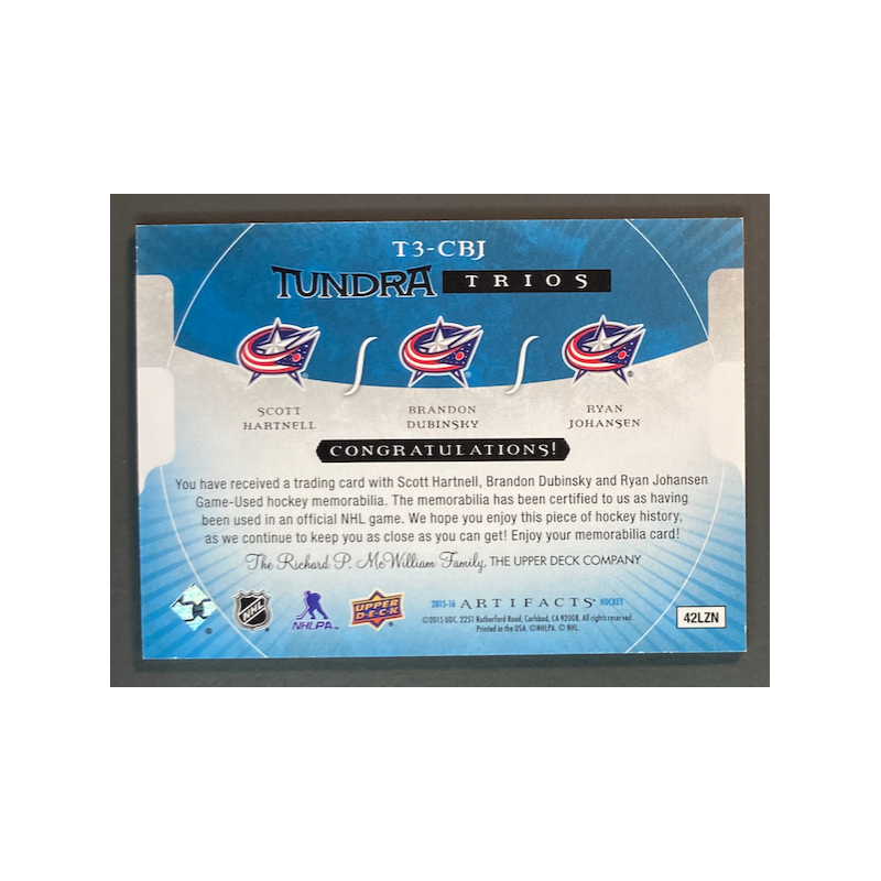 HARTNELL / DUBINSKY / JOHANSEN 2015-16 ARTIFACTS TRIO JERSEY