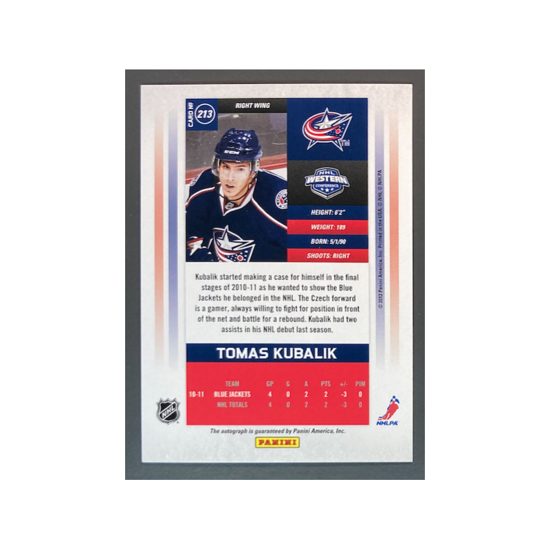 TOMAS KUBALIK 2011-12 CONTENDERS ROOKIE AUTOGRAPH 187/800