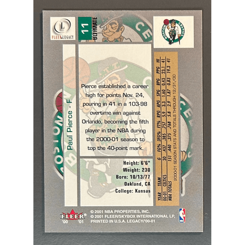 PAUL PIERCE 2000-01 Fleer Legacy Ultimate Legacy 125/175