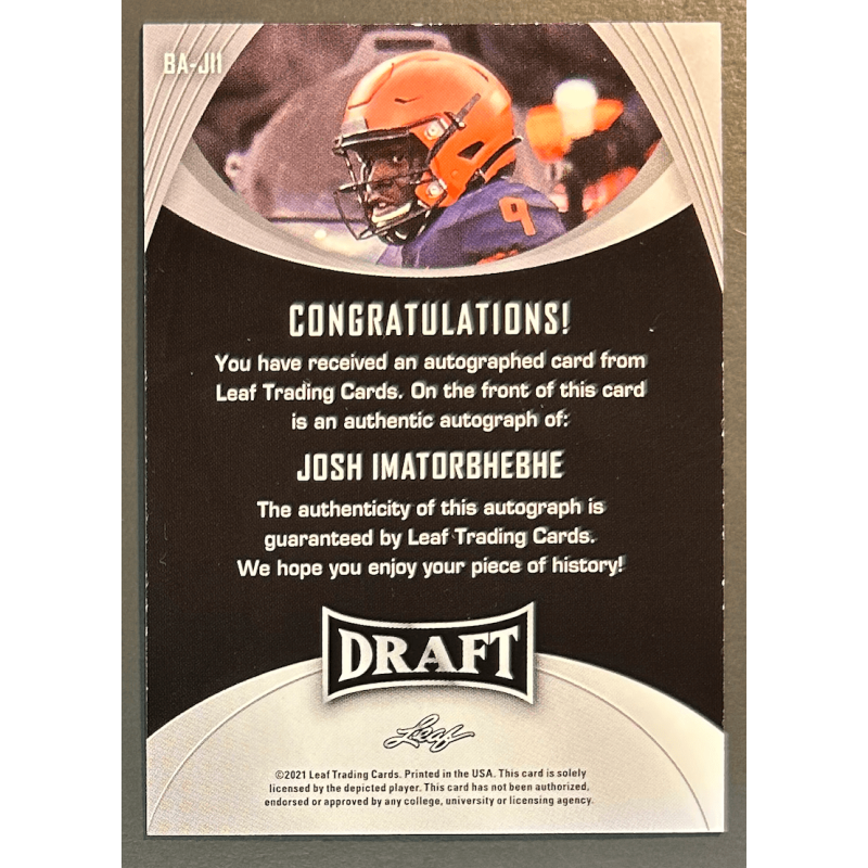 Josh Imatorbhebhe 2021 Leaf rookie autograph