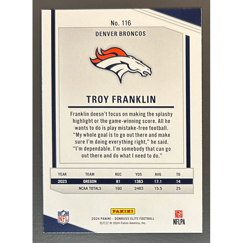Troy Franklin 2024 Donruss Elite green disco rookie - 116