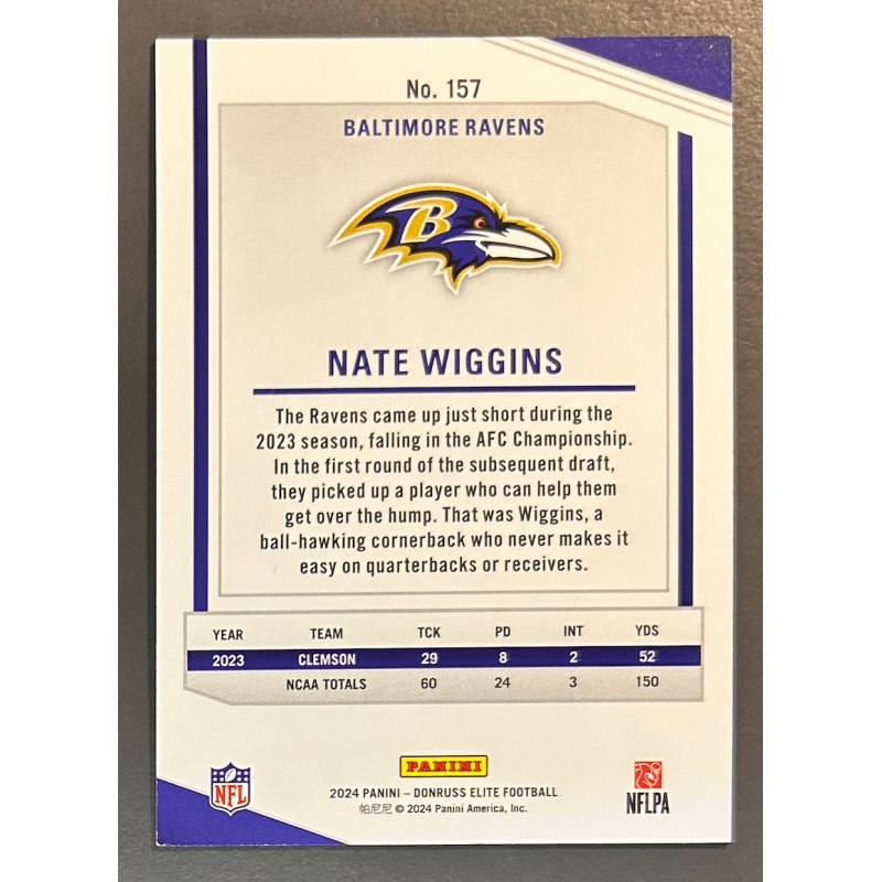 Nate Wiggins 2024 Donruss Elite status rookie Sparkle 229/299