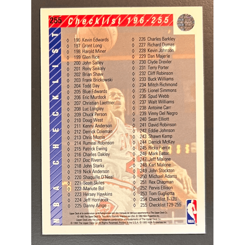 MICHAEL JORDAN 1992-93 Upper Deck International French Checklist -255